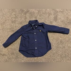 Ralph Lauren Navy logo long sleeve cotton button up dress shirt Toddler Boys 2T